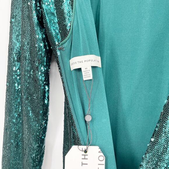 DRESS THE POPULATION Natalie Midi Dress Deep Emerald Green Sequin Size M NWT - Picture 8 of 9